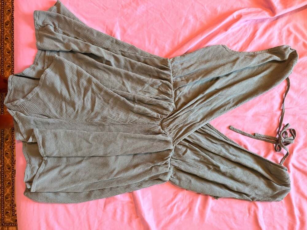Zenana Olive Green Crossover Halter Romper